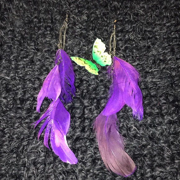 Purple Feather Earrings - Picture 4 of 16